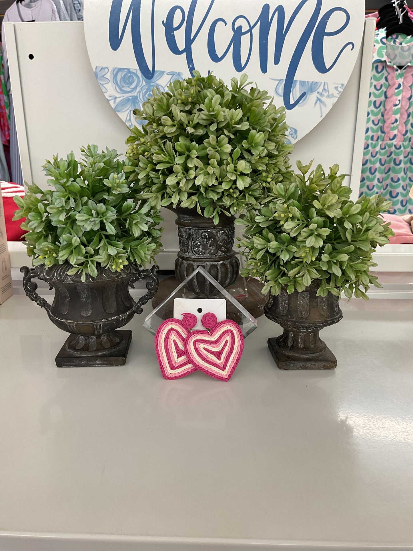 Woven Pink Heart Earrings