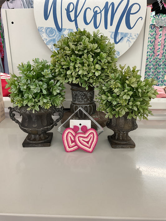 Woven Pink Heart Earrings