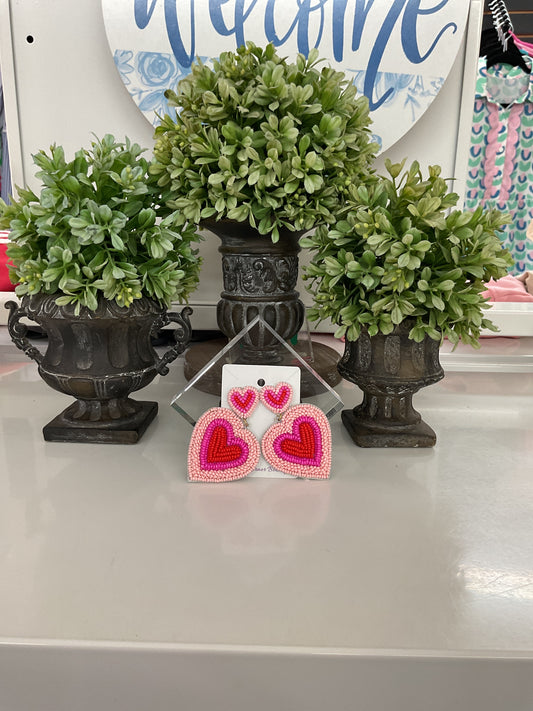 Three Heart Beaded Earrings