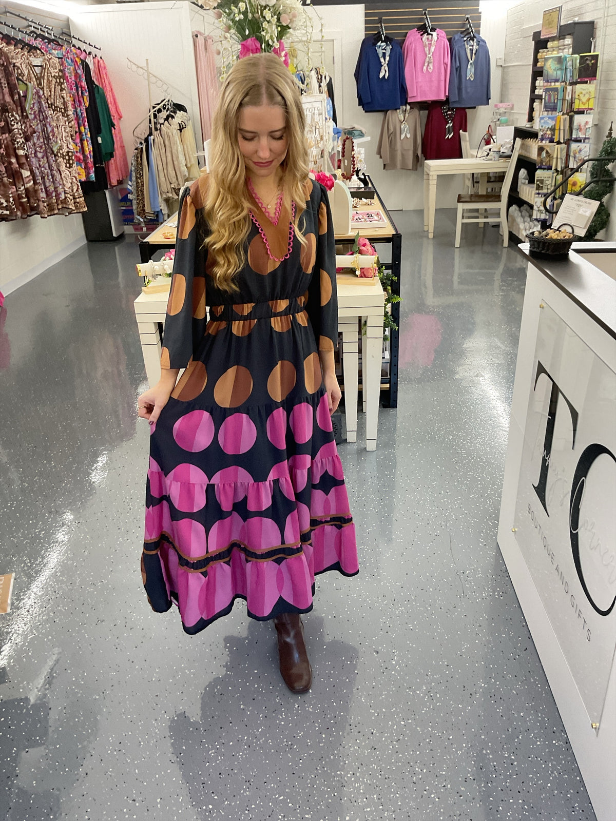 Brown and Pink Pop Polka Dot Dress