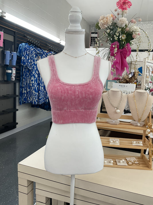 Pink Ribbed Sports Bra