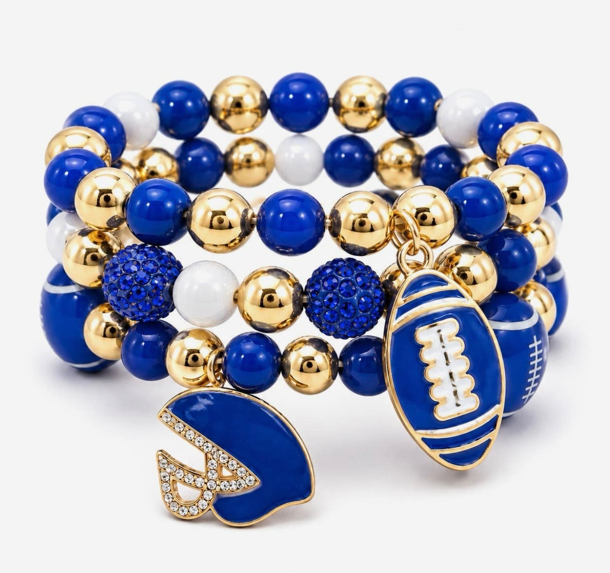 Blue/White Football Charm Coil Bracelet