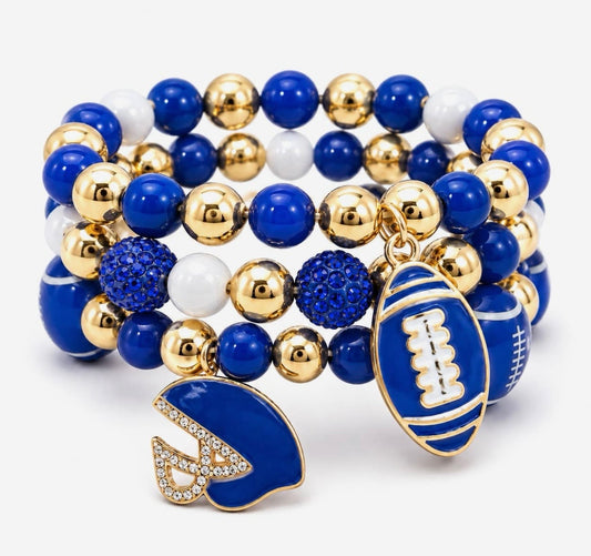 Blue/White Football Charm Coil Bracelet