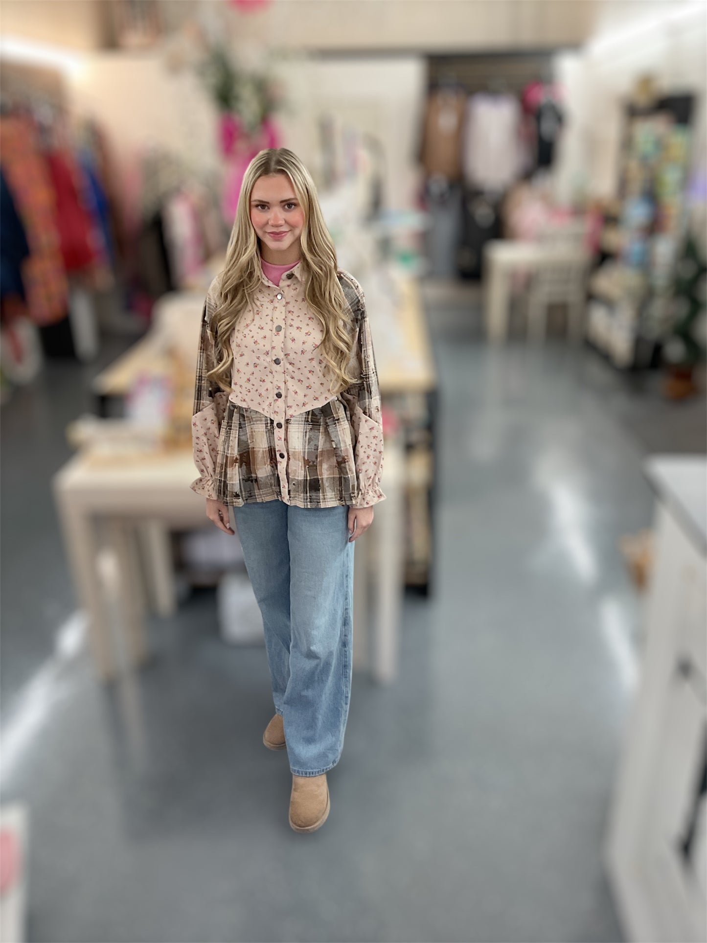 Brown Patchwork Floral Shacket