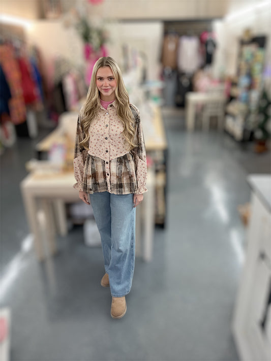 Brown Patchwork Floral Shacket