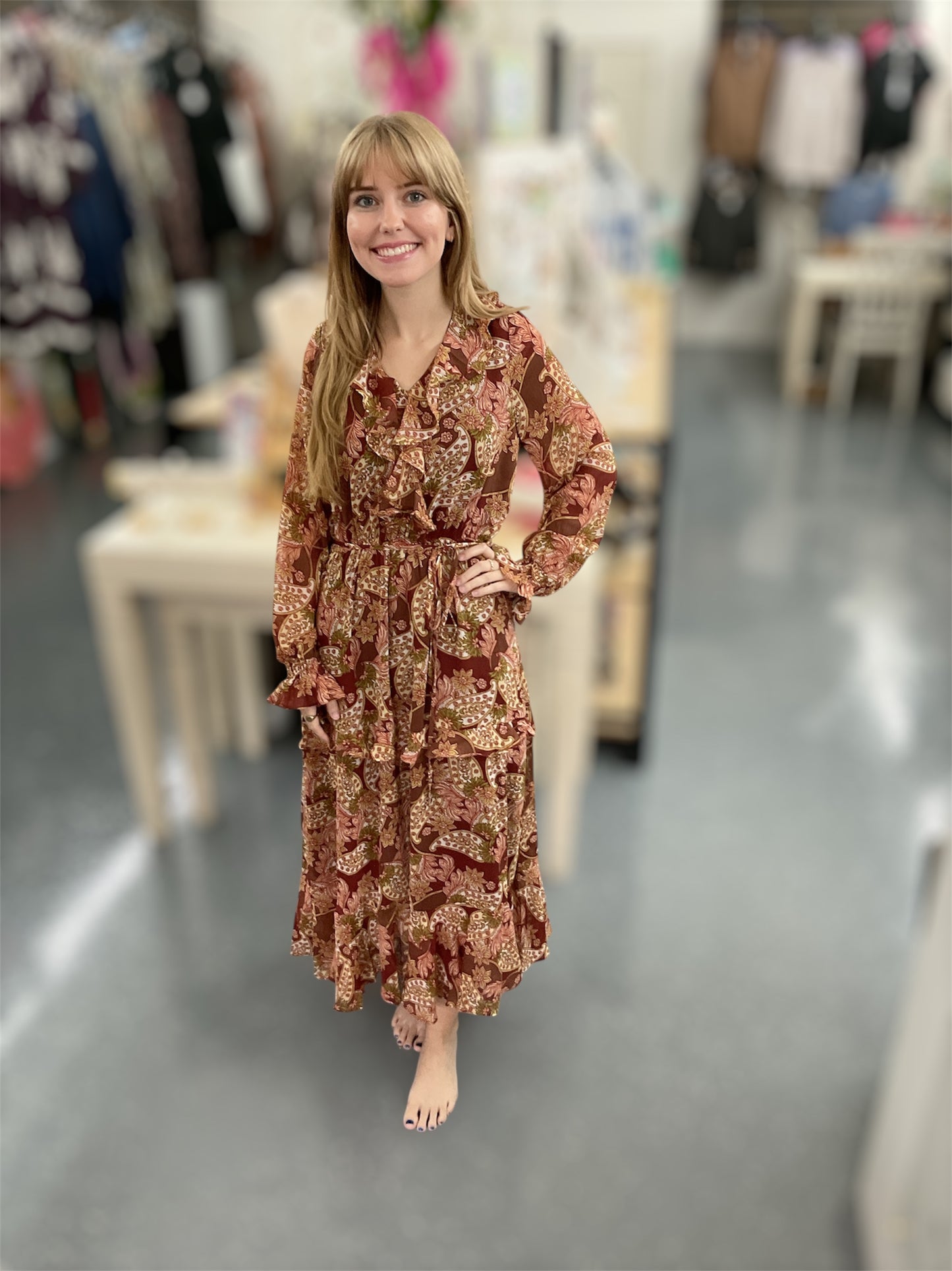 Terracotta Paisley Print Dress