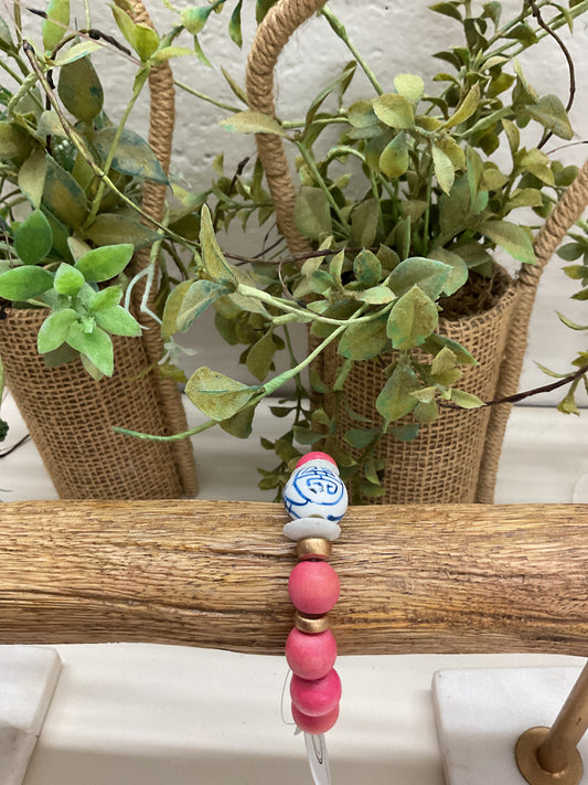 Pink Wood Beaded Blue Accent Bracelet