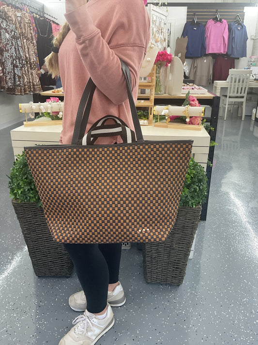 Woven Tiffany Organizer Tote Checkered Coffee