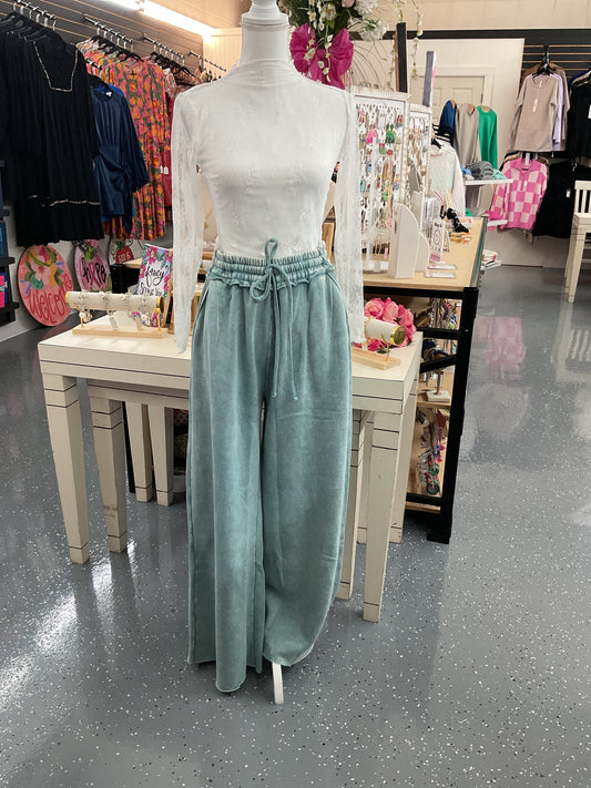 Acid Wash Fleece Palazzo Sweatpants Ash Blue