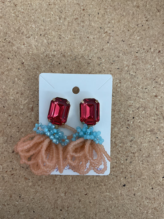 Ruby Stone Beaded Earrings