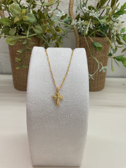 Golden Paperclip Chain Cross Necklace