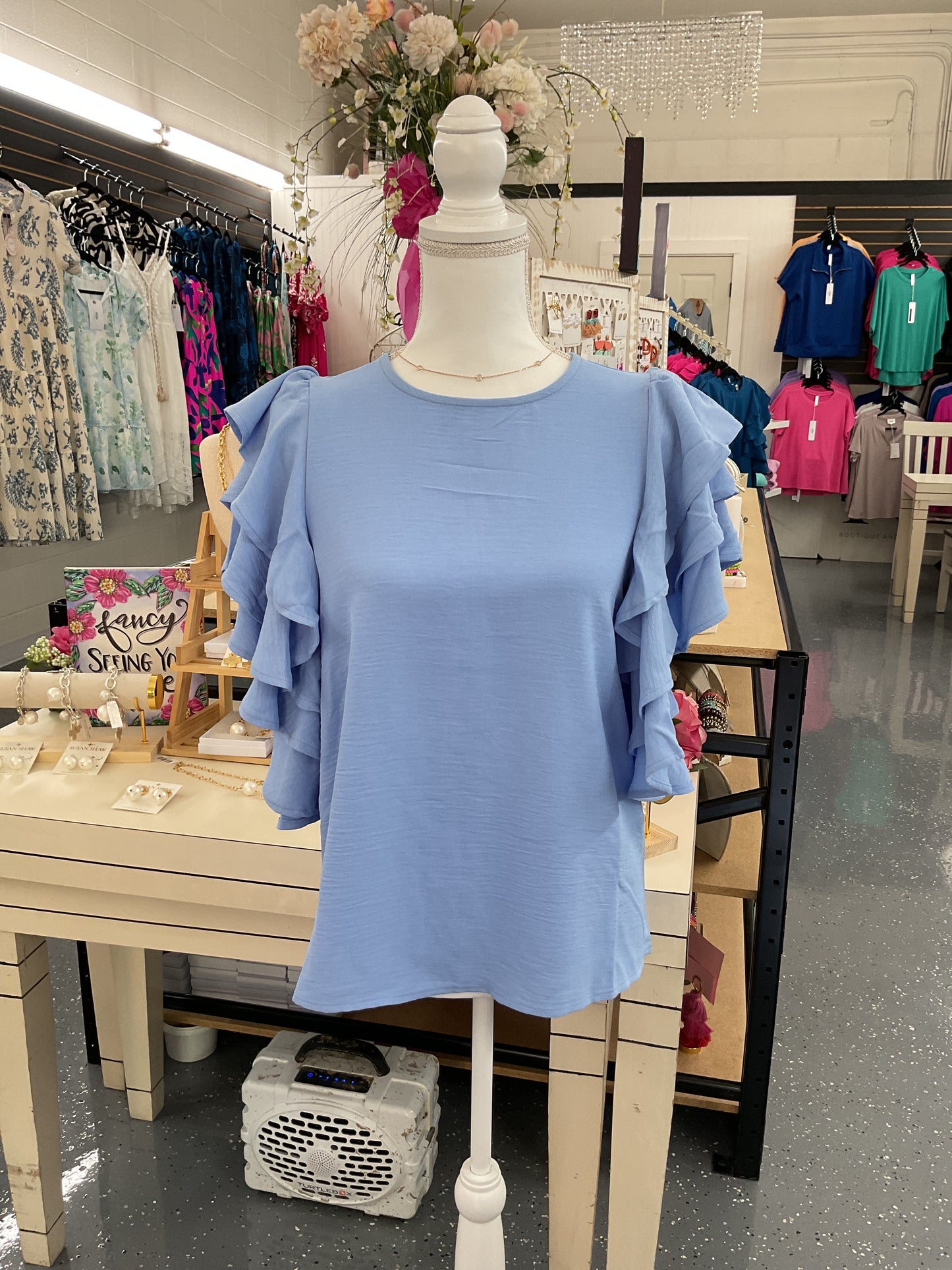 Powder Sky Ruffle Top