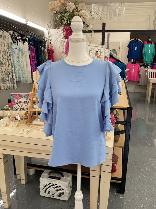 Powder Sky Ruffle Top
