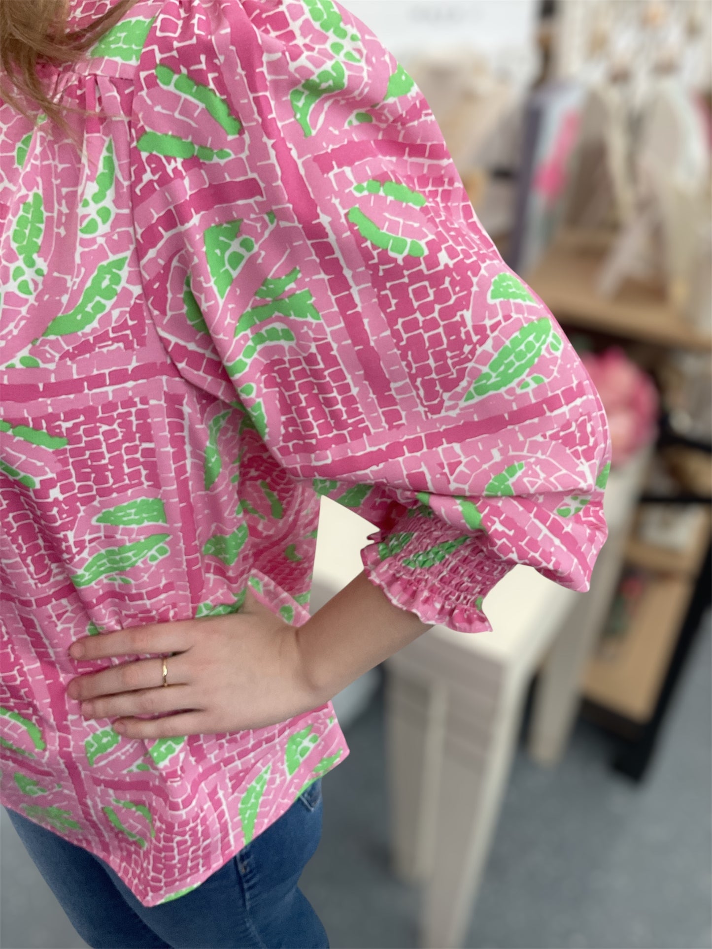 MS Trellis Tiles Pink Blouse