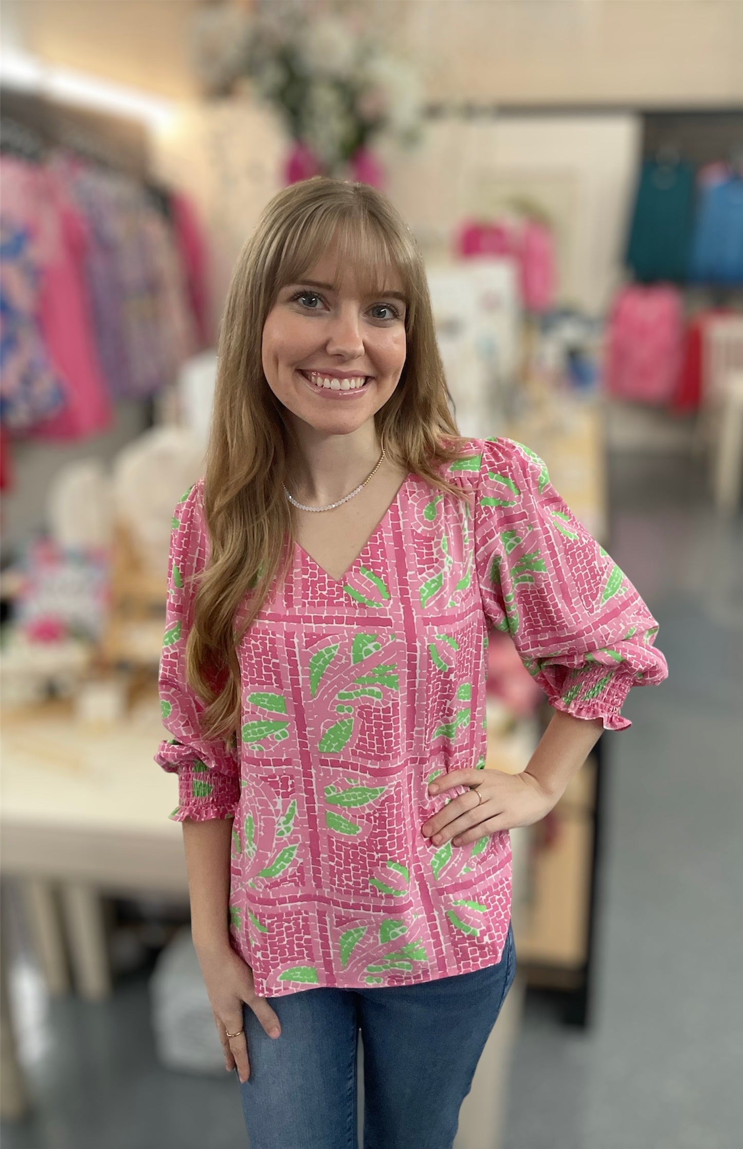 MS Trellis Tiles Pink Blouse