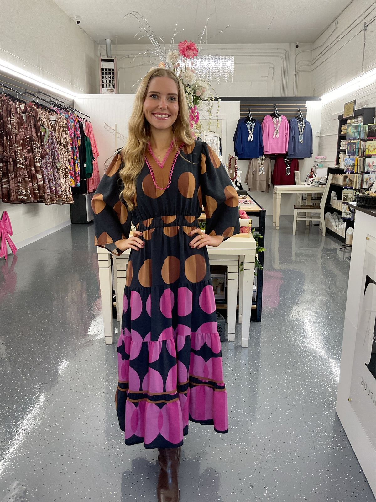 Brown and Pink Pop Polka Dot Dress