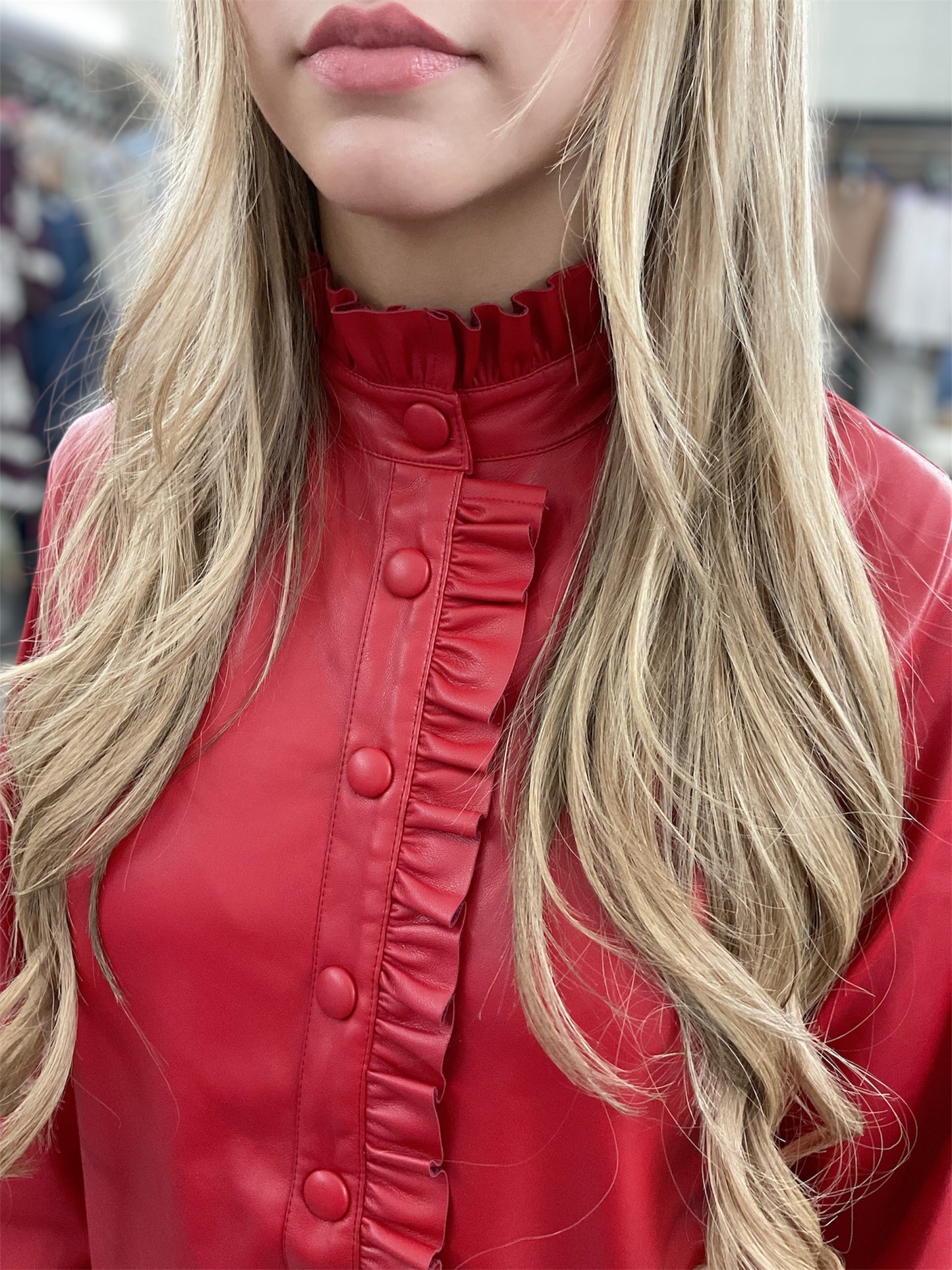 Red Leather Button Dress