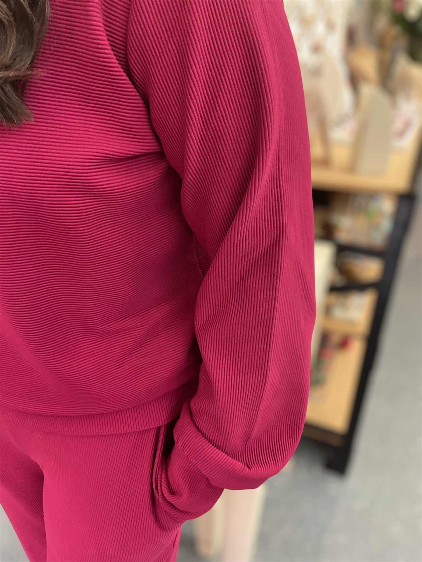 Burgundy Ribbed Zip Up Set