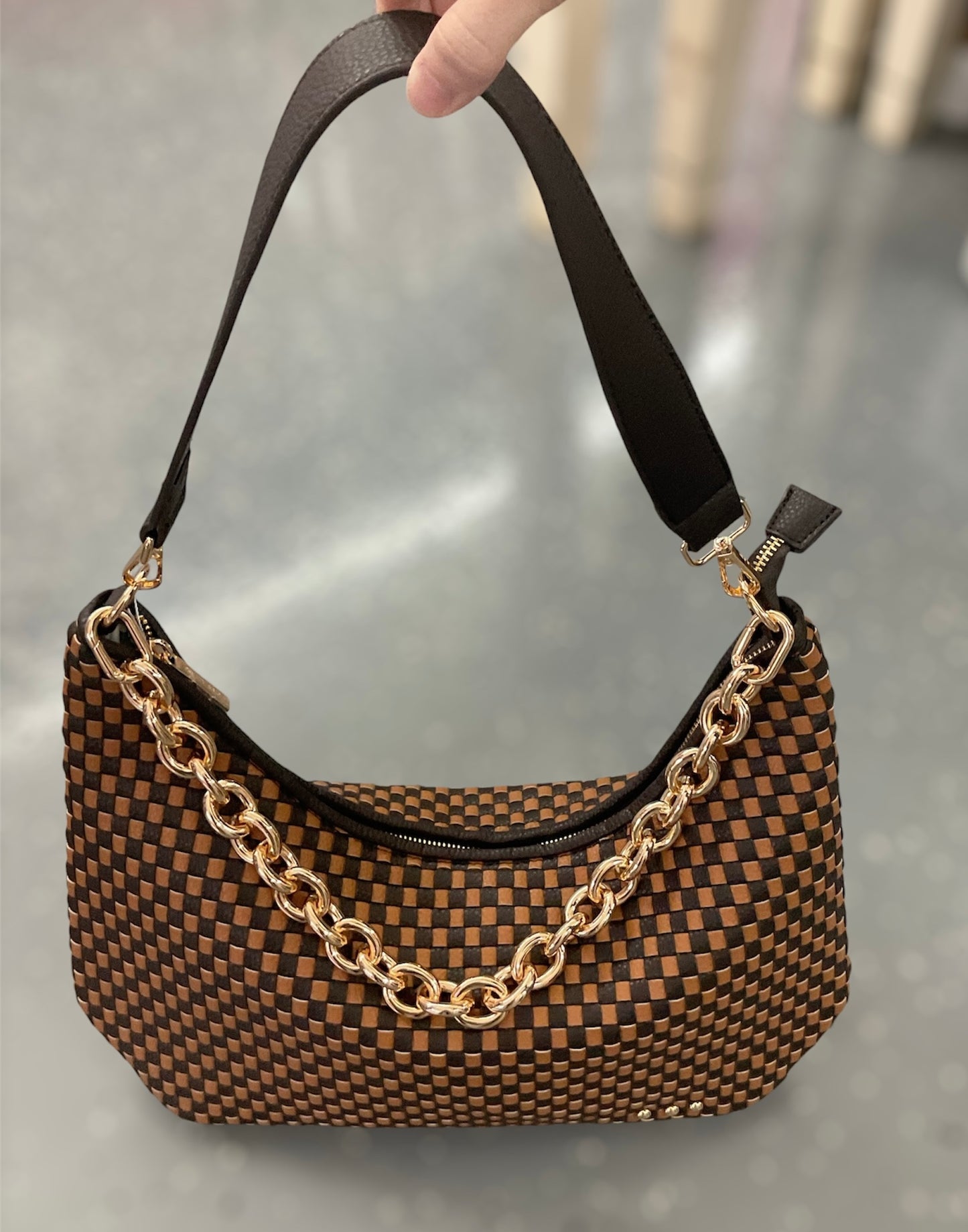 Sienna Slouchy Woven Shoulder Bag Checkered Coffee