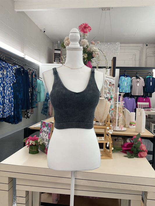 Charcoal Ribbed Cropped Tank