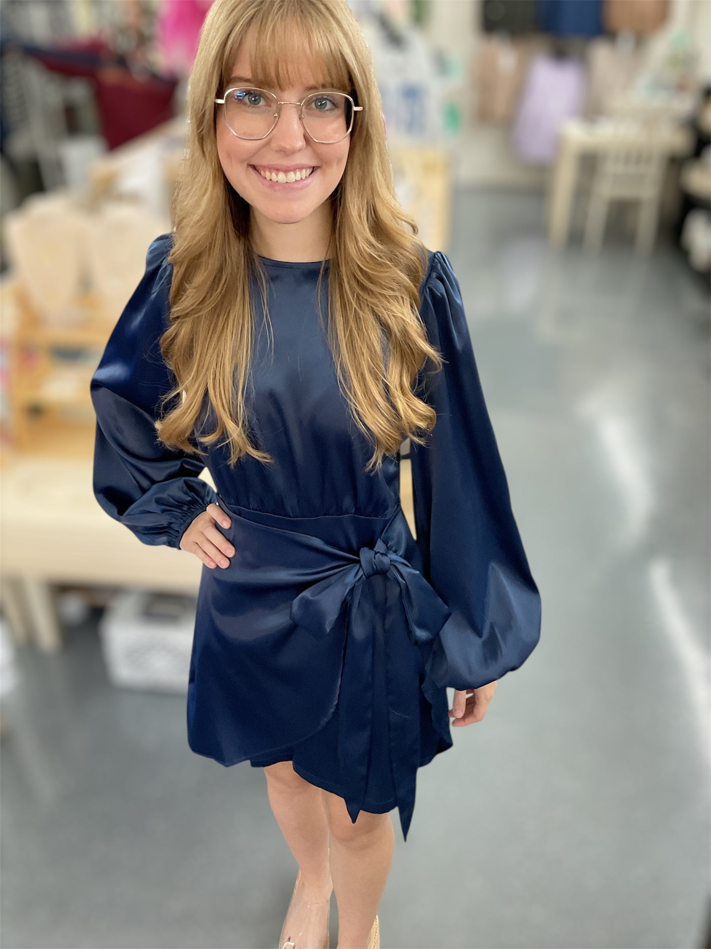 Midnight Bow Satin Dress