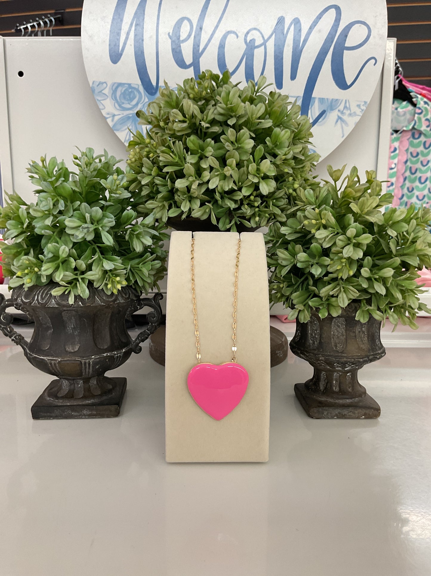 Pink Enamel Heart Necklace