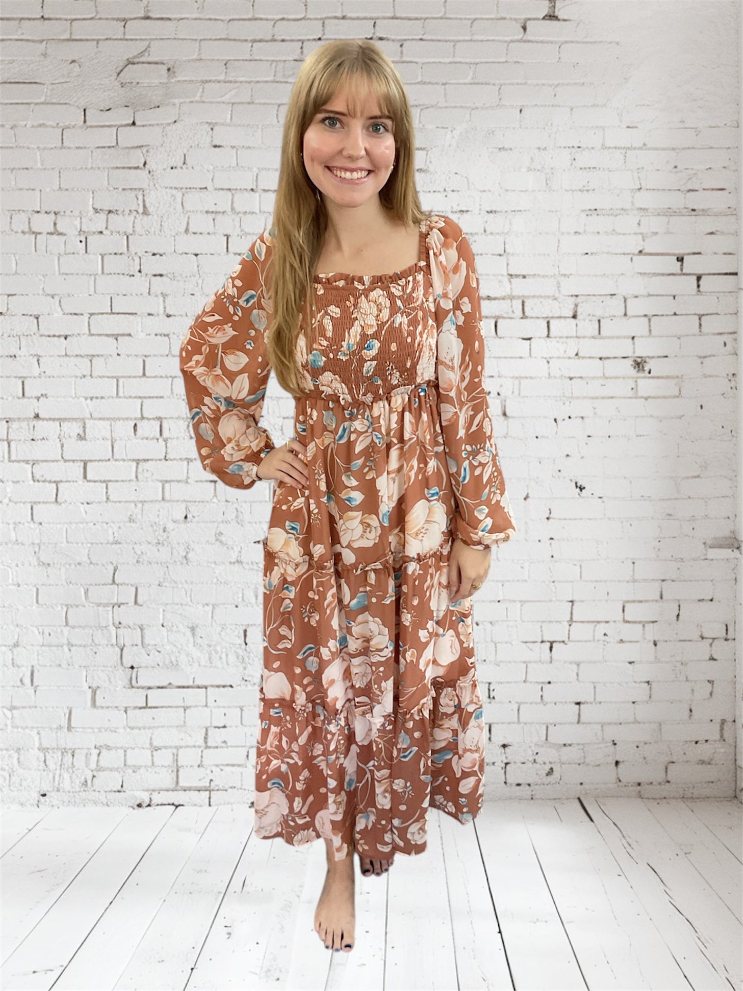 Autumn Bloom Smocked Maxi Dress