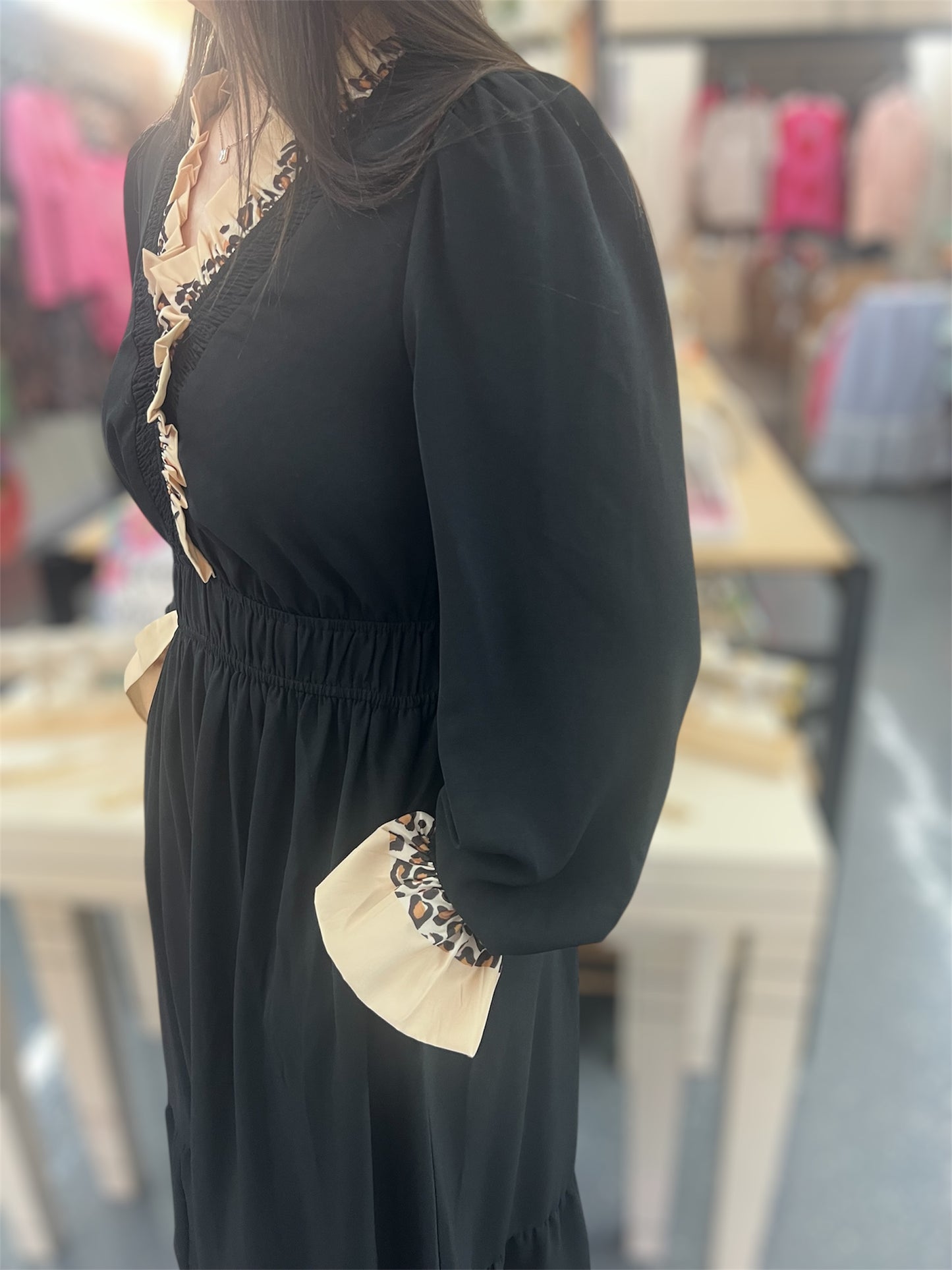 Black Leopard Collar Dress
