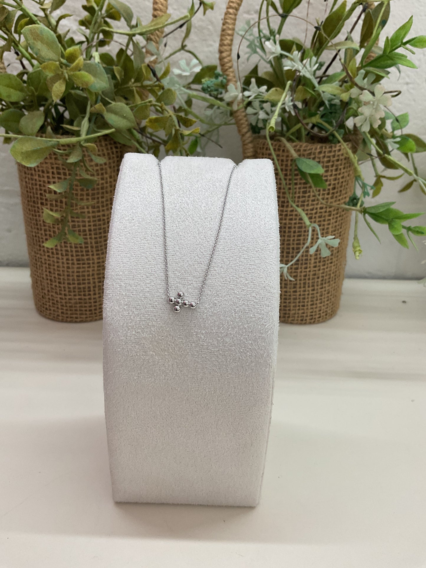 White Gold Bubble Ball Cross