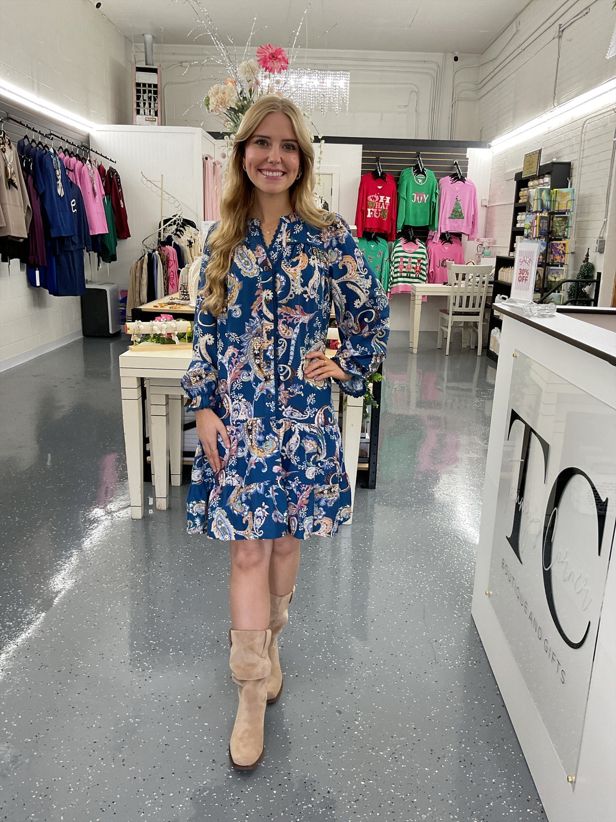 Teal Paisley Print Tiered Dress