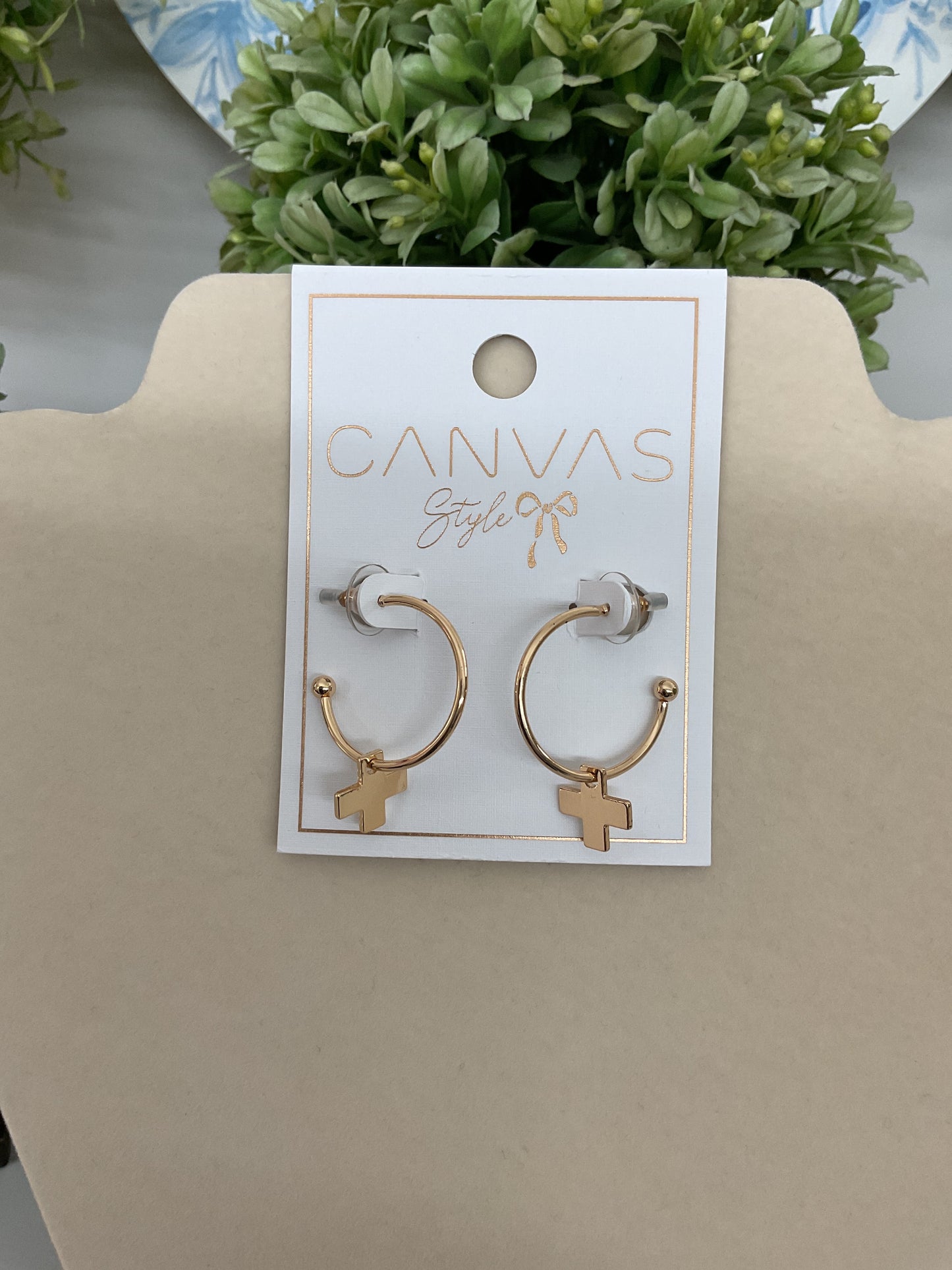 Blythe Cross Drop Hoop Earrings