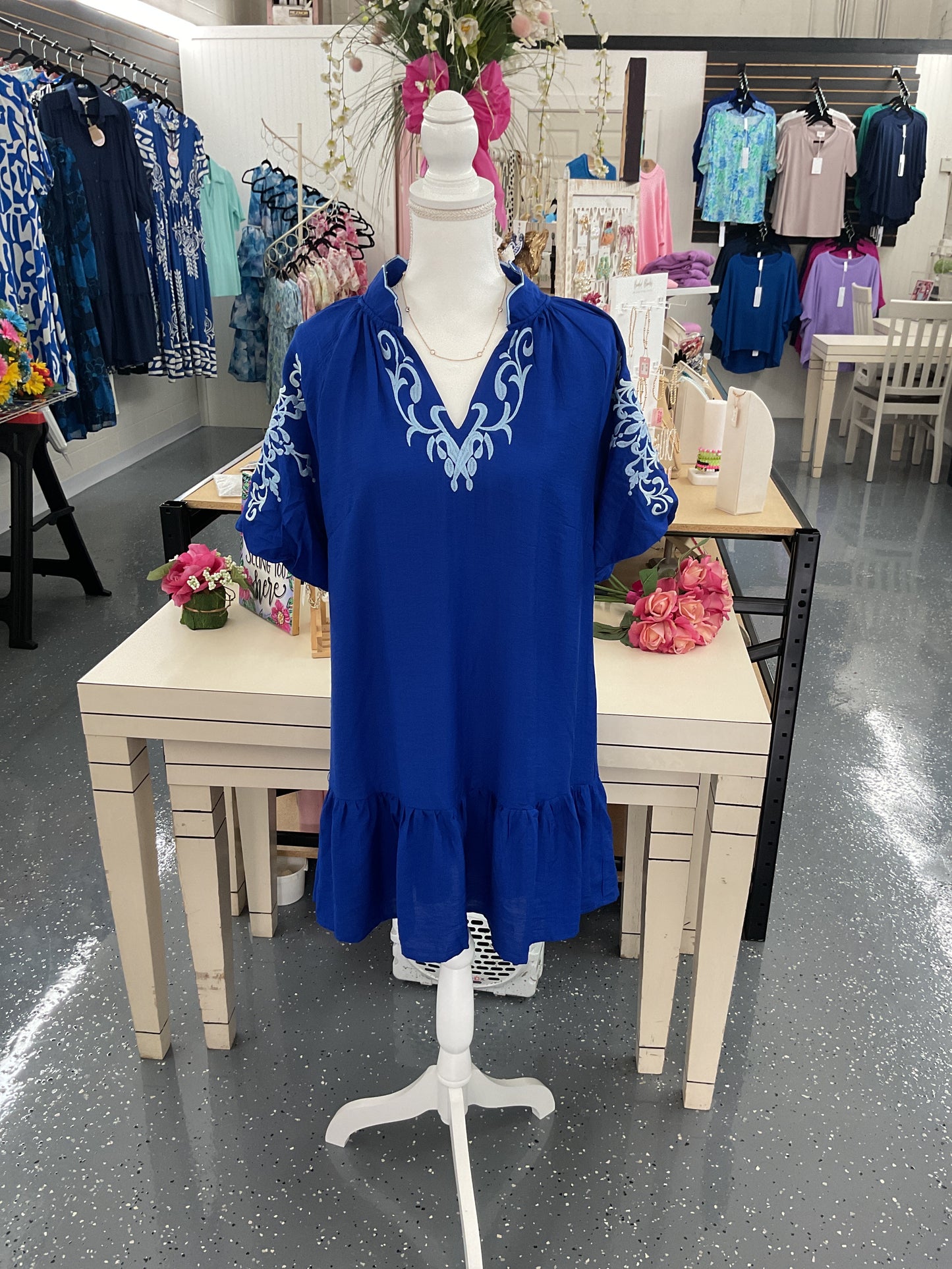 Royal Bloom Embroidered Sleeve Dress