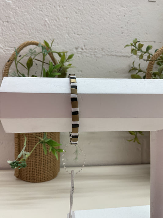 JM Matte Gold White Black Flat Bead Bracelet