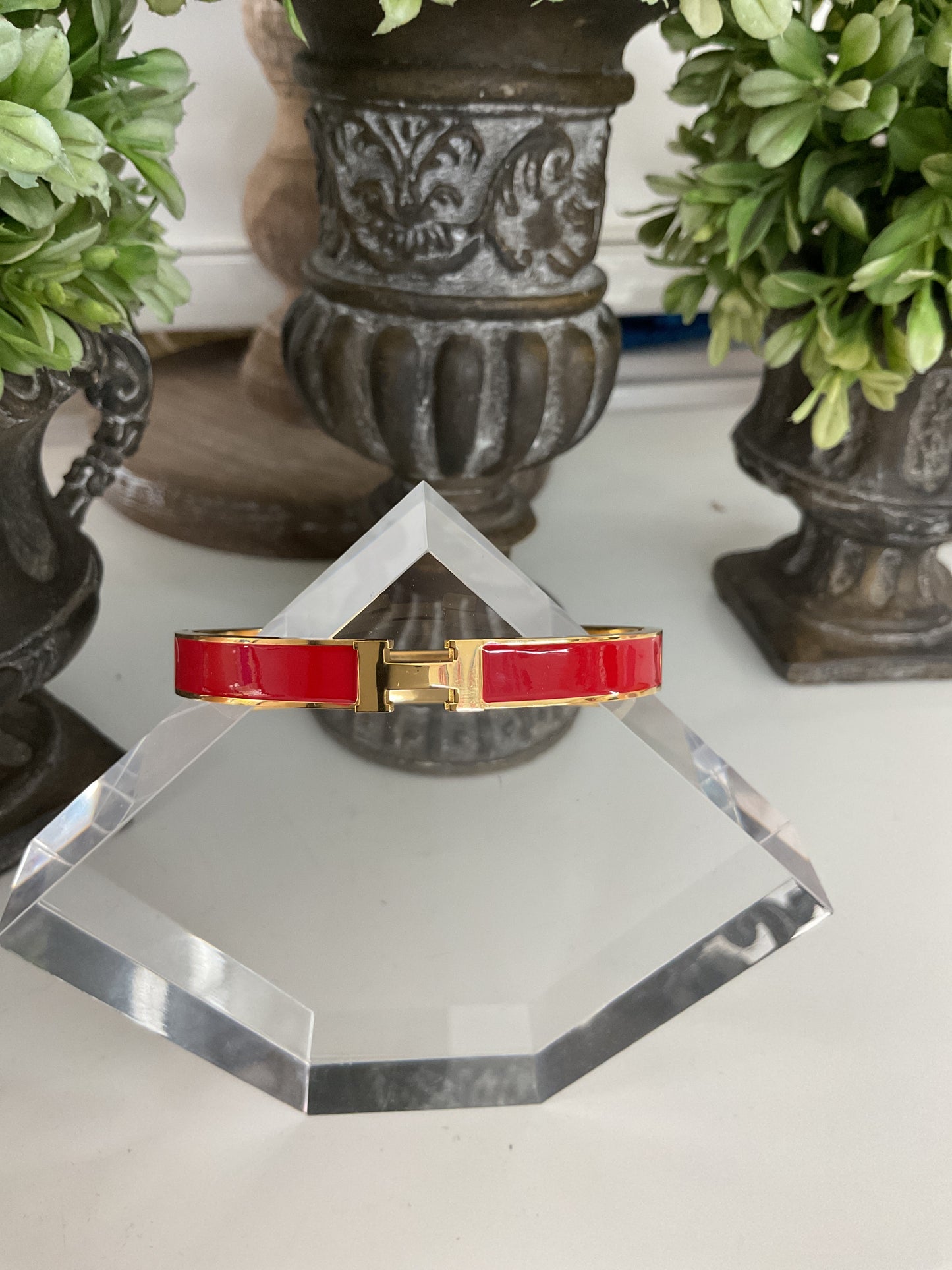 Red Enamel Hinged Bracelet