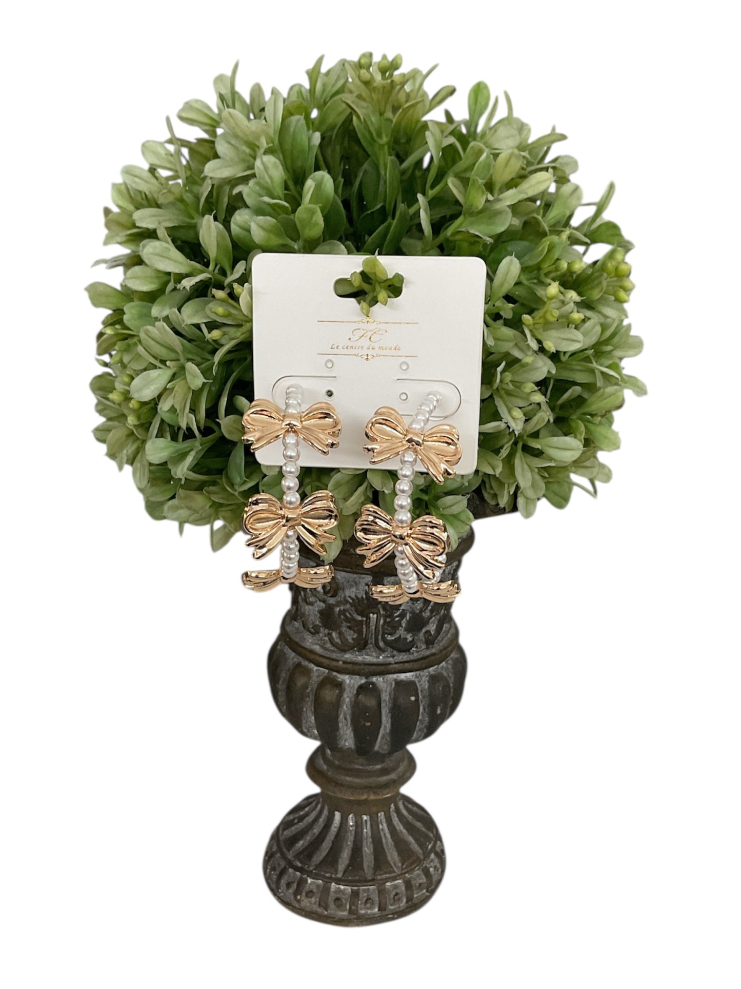 Gold Bow and Pearl Hoop Earrings