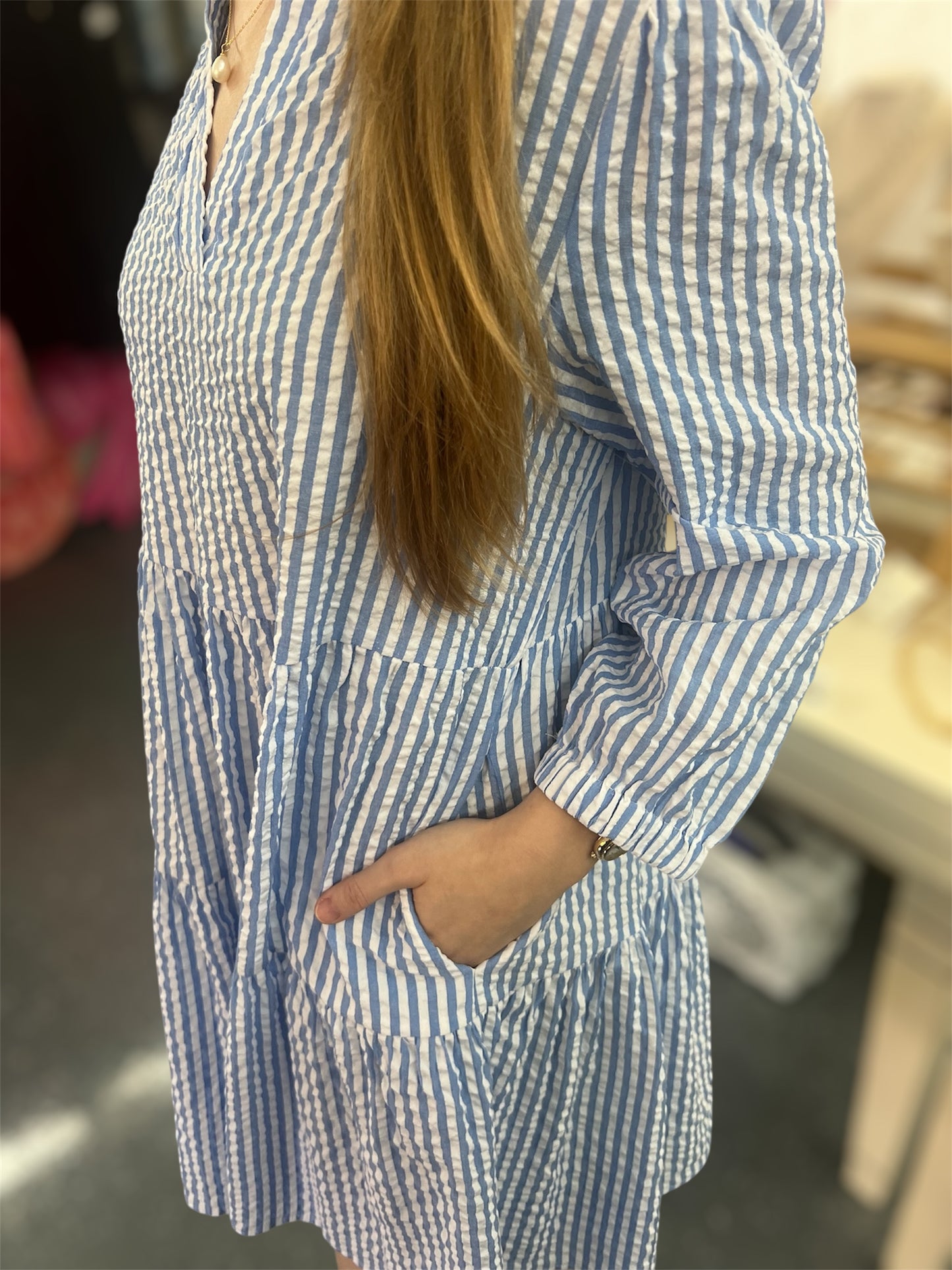 Blue Pinstriped Dress