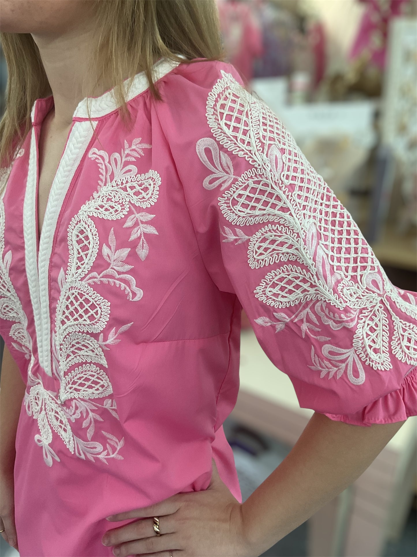 Pink Breeze Embroidered Tunic Dress