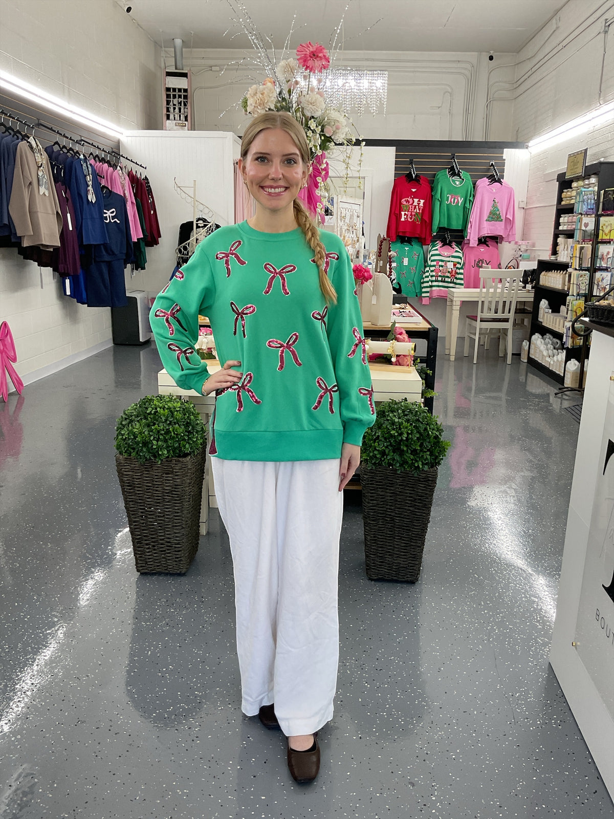 Sequin Pink Bow Sweatshirt
