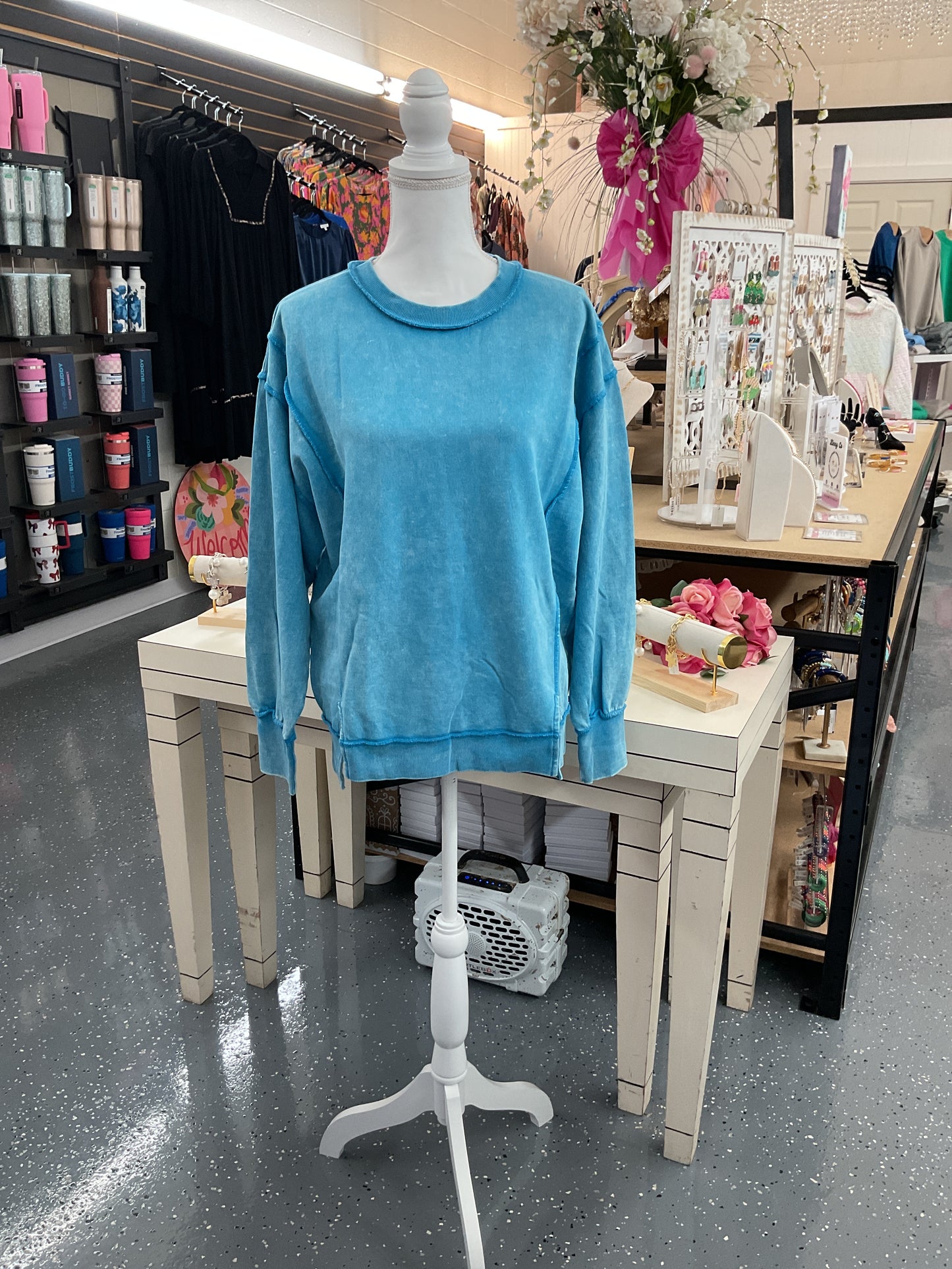 Acid Wash FT Exposed Seams Sweatshirt Deep Sky