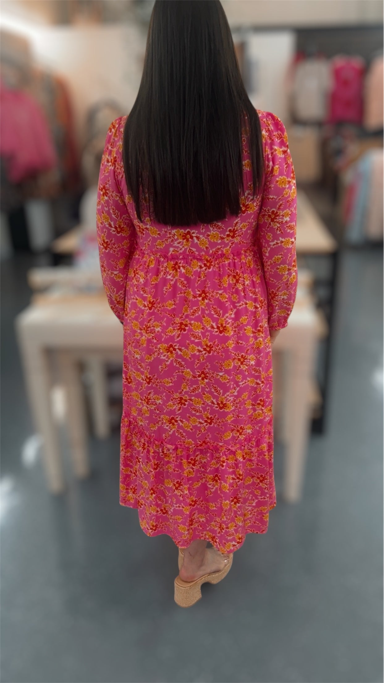 Pink Floral Midi Dress