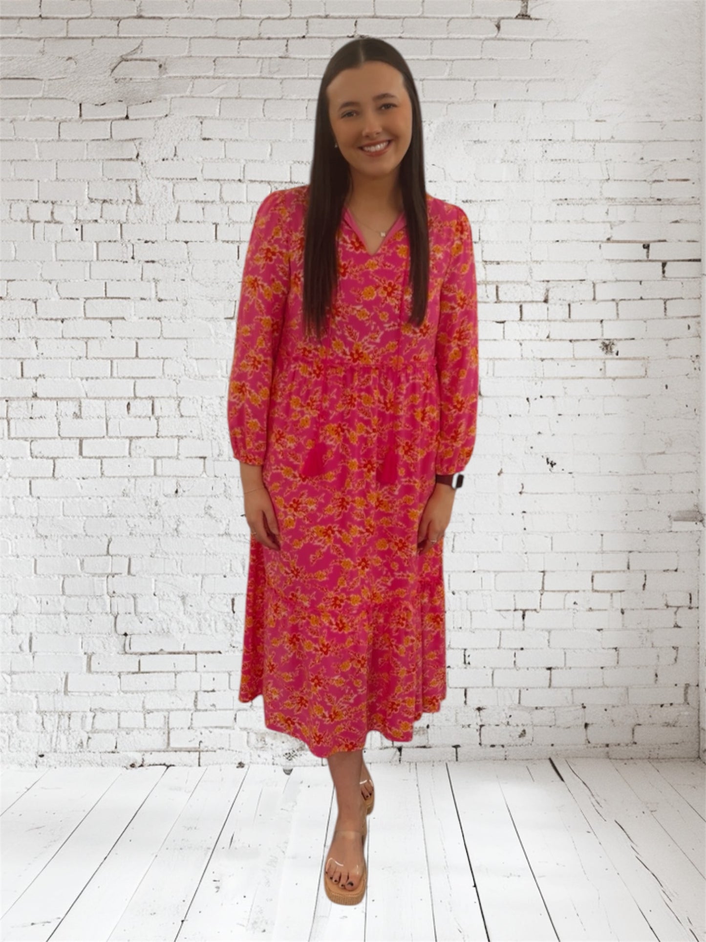 Pink Floral Midi Dress