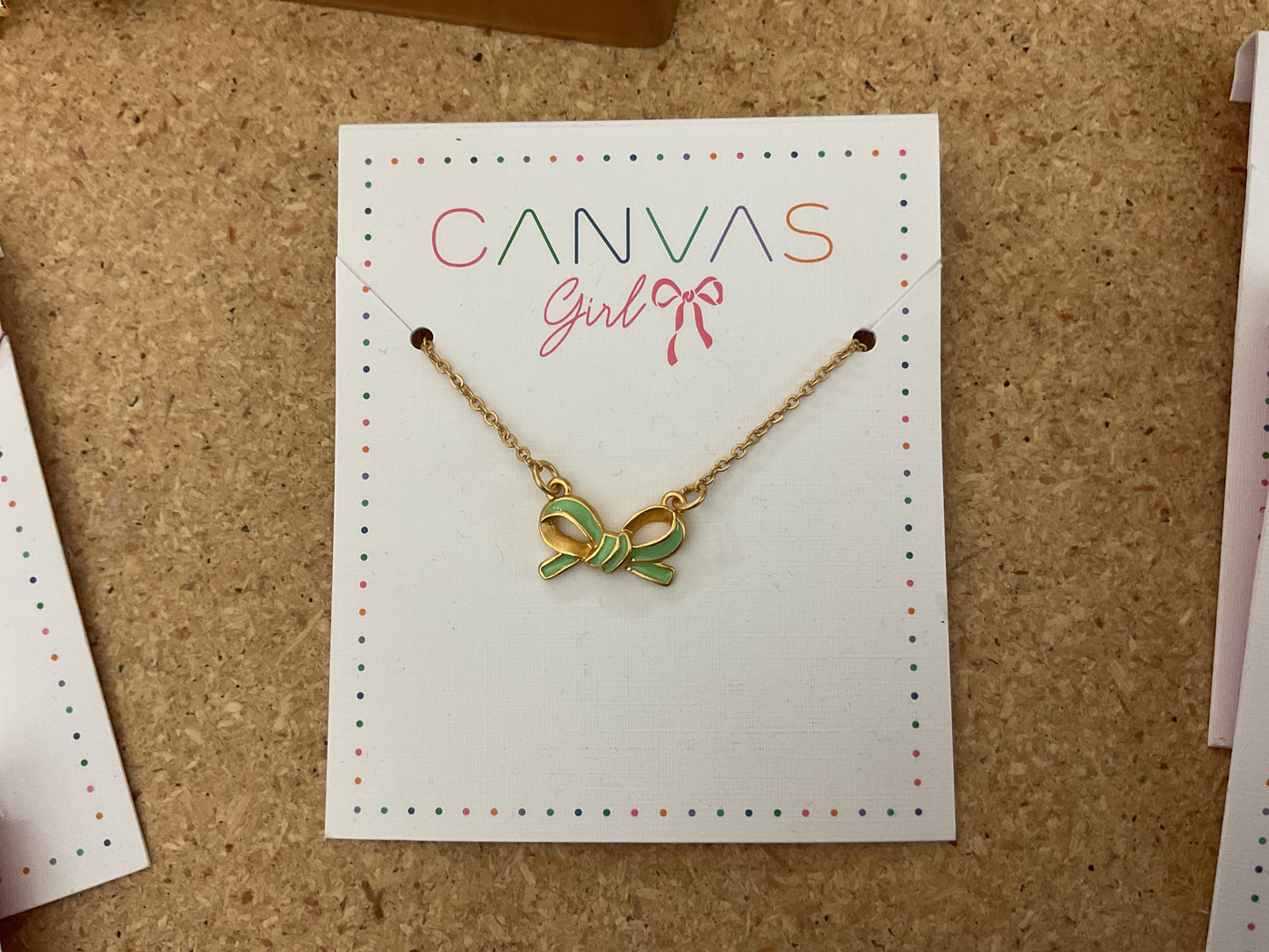 Girl Bow Necklace Green