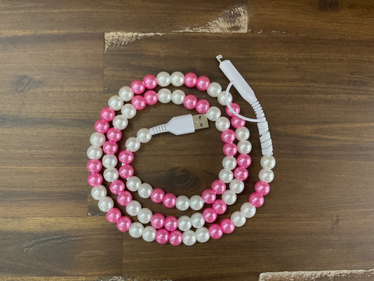 Pink and White Pearl Cord Phone Charger