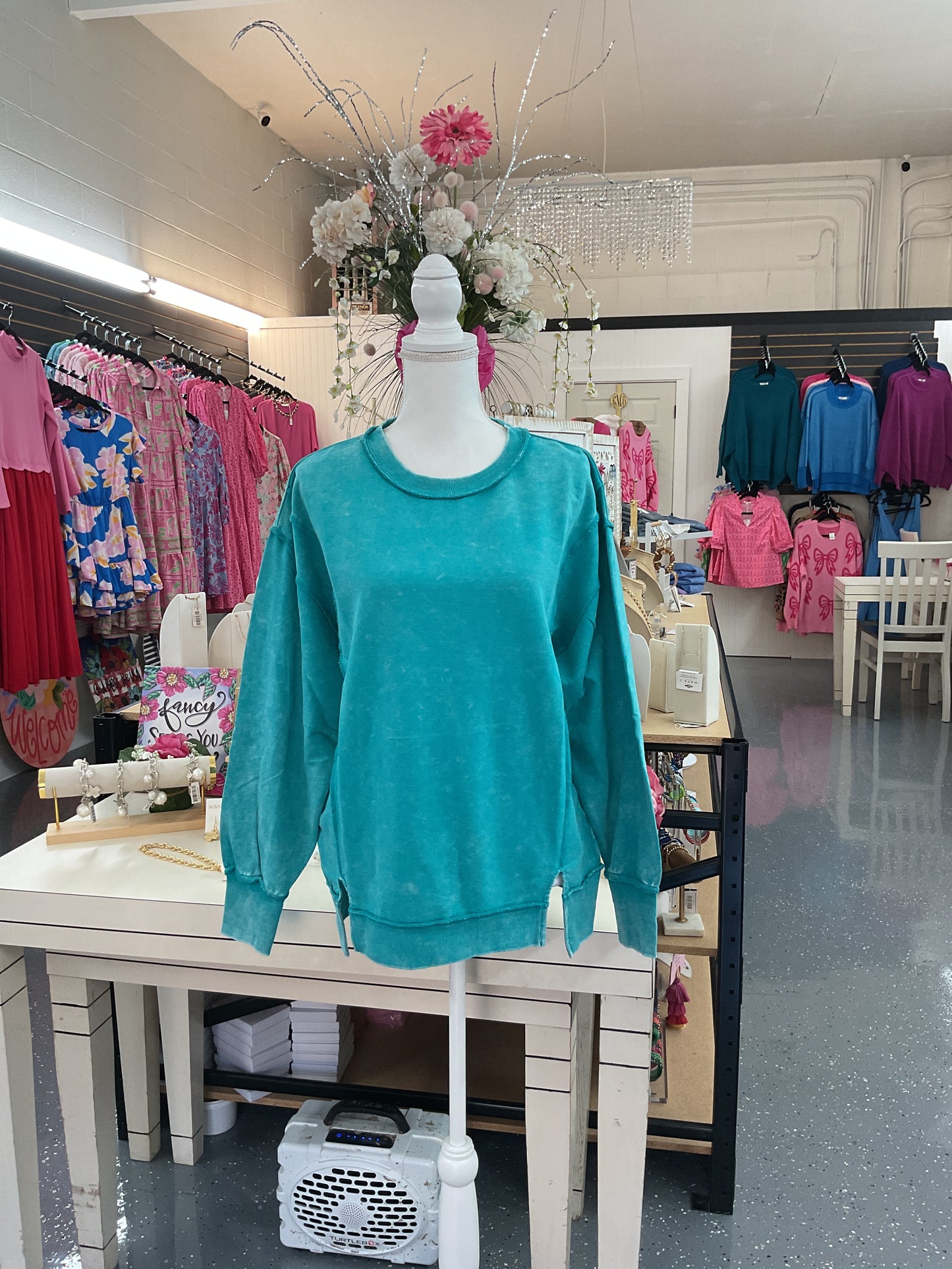 Acid Washed FT Exposed Seams Sweatshirt LT. Teal