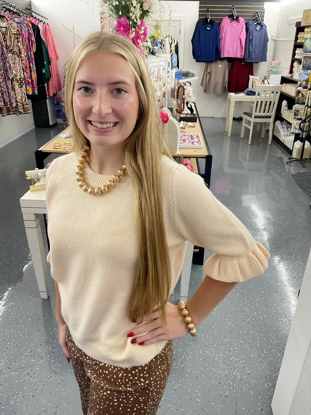 Soft Knit Ruffle Sleeve Sweater