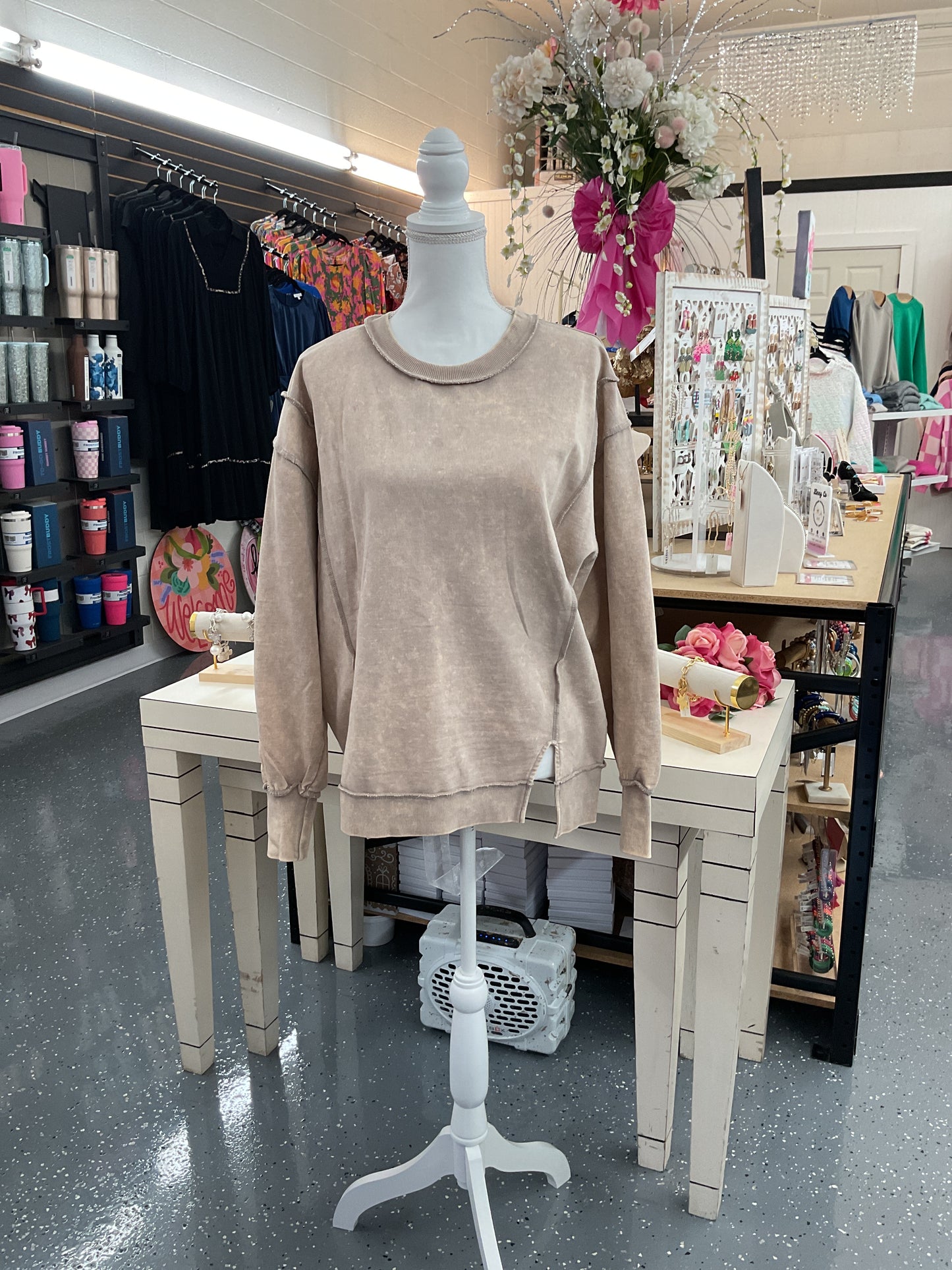 Acid Wash FT Exposed Seams Sweatshirt Ash Mocha