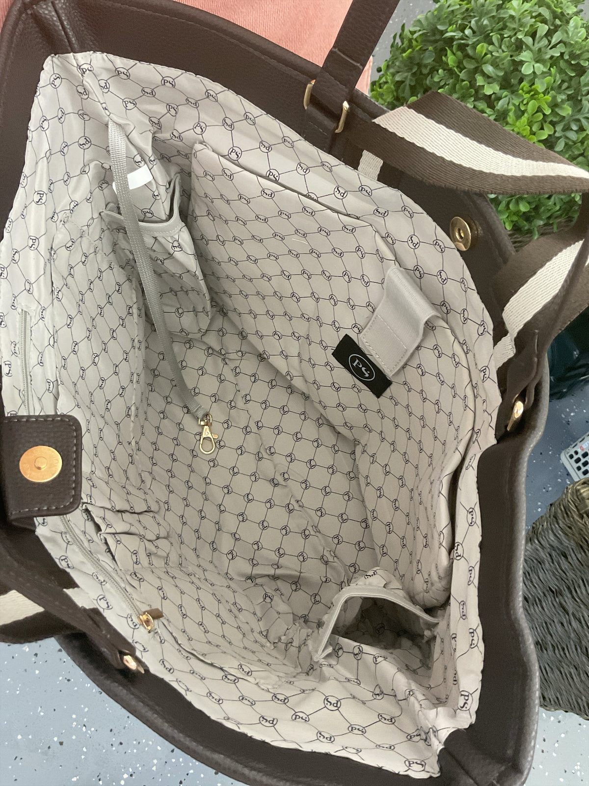 Woven Tiffany Organizer Tote Checkered Coffee