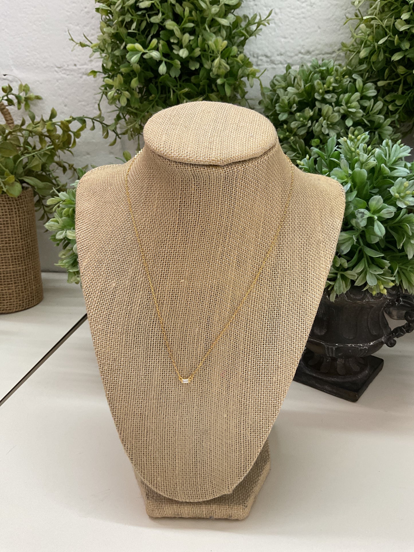 Gold Chain Necklace with Small Bar Pendant
