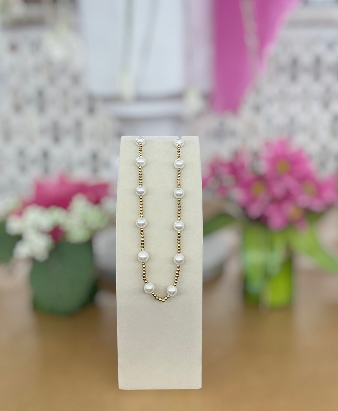 Chan Sutt Gold Pearl Beaded Necklace