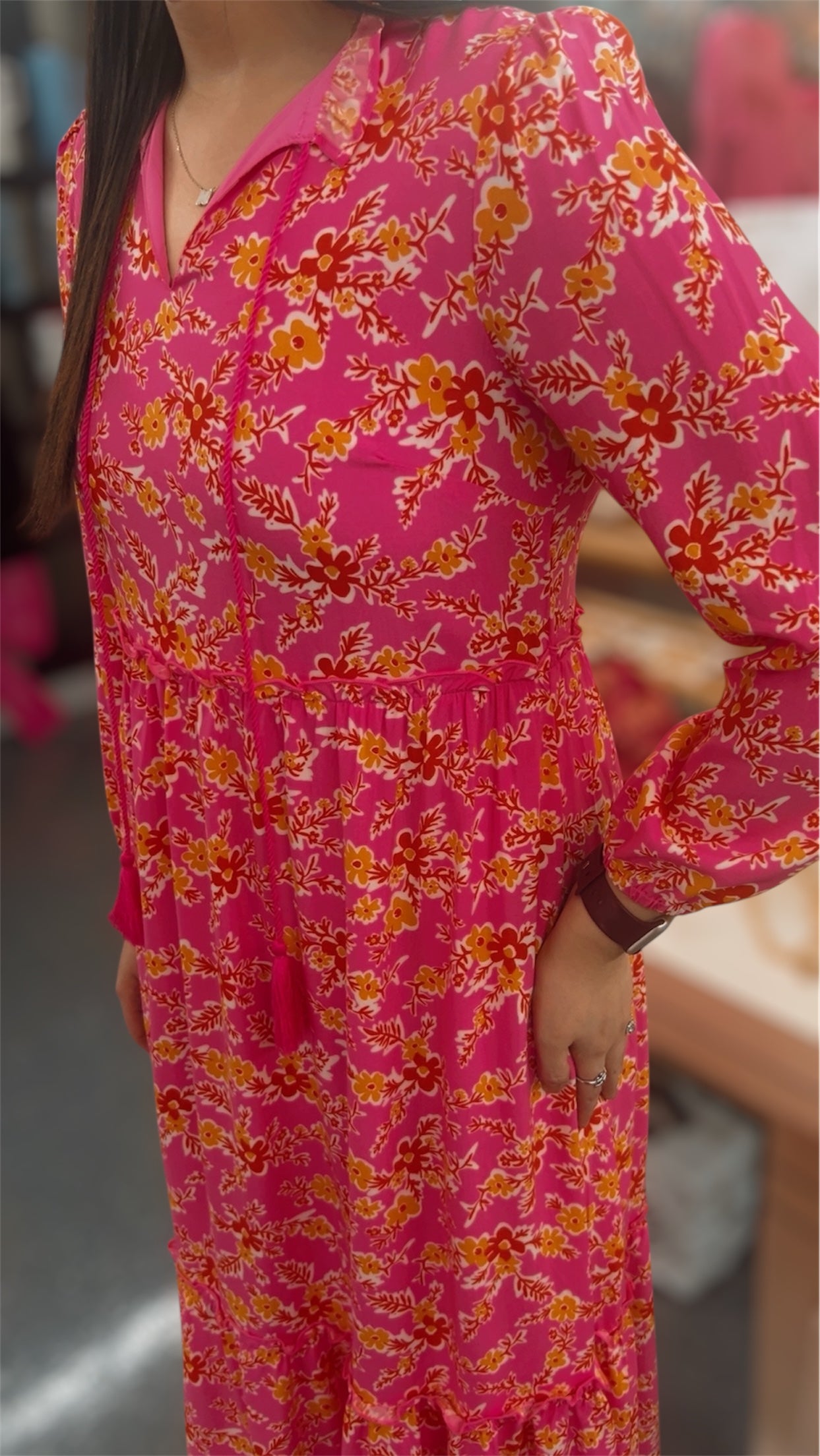 Pink Floral Midi Dress